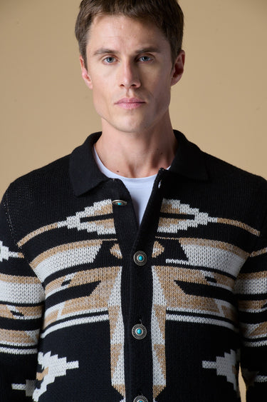Cardigan Sahariana con intarsio Jaquard Aztec Nero