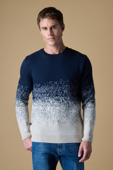 Maglione Girocollo Cardato Bicolor Sfumata Blu