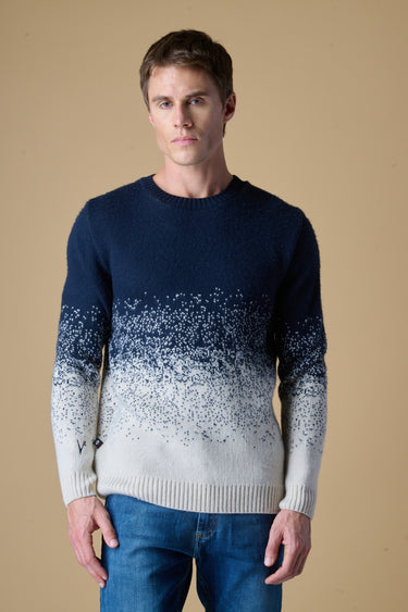 Maglione Girocollo Cardato Bicolor Sfumata Blu