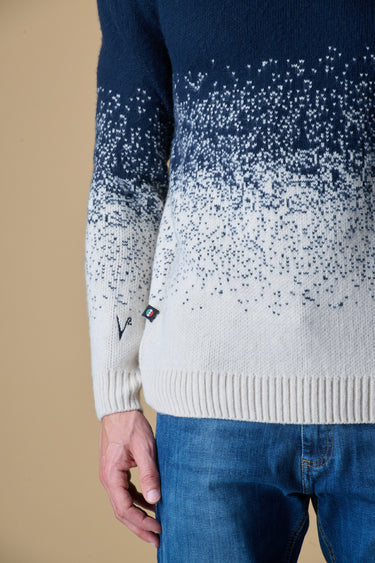 Maglione Girocollo Cardato Bicolor Sfumata Blu