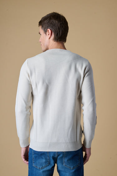Maglione Girocollo Punto Stoffa Burro con Taschino e doppia Patch Ricamate in tessuto V2
