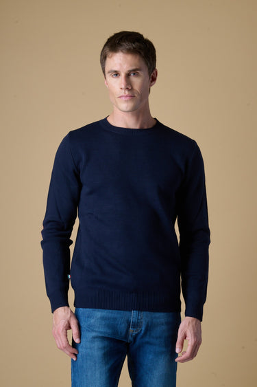 Maglione Girocollo Punto Stoffa Blu con Toppe Ricamate in doppio tessuto V2