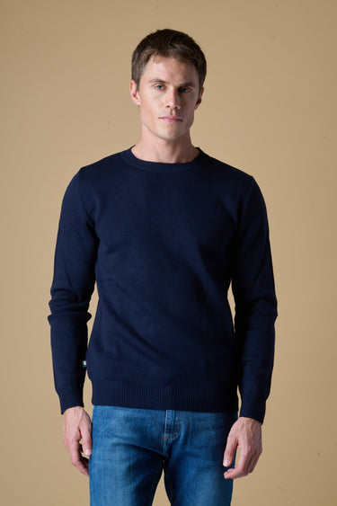 Maglione Girocollo Punto Stoffa Blu con Toppe Ricamate in doppio tessuto V2