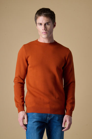 Maglione Girocollo Punto Stoffa Coccio con Toppe Ricamate in doppio tessuto V2