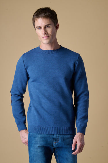 Maglione Girocollo Punto Stoffa Jeans con Toppe Ricamate in doppio tessuto V2