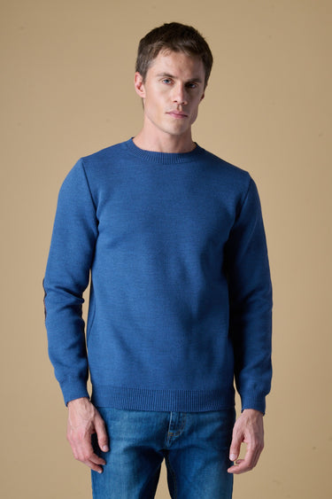 Maglione Girocollo Punto Stoffa Jeans con Toppe Ricamate in doppio tessuto V2
