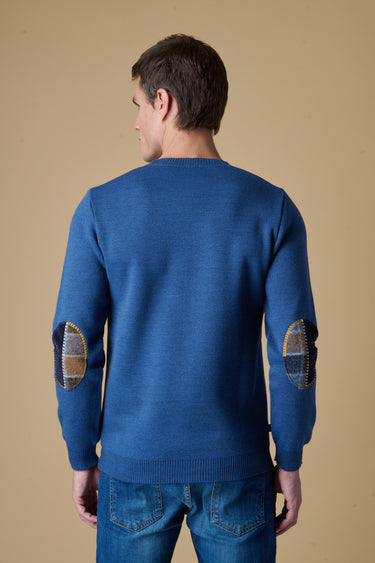 Maglione Girocollo Punto Stoffa Jeans con Toppe Ricamate in doppio tessuto V2