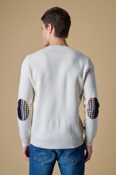 Maglione Girocollo Punto Stoffa Burro con Toppe Ricamate in doppio tessuto V2