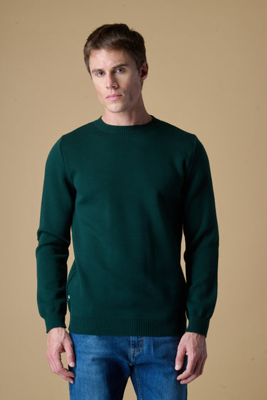 Maglione Girocollo Punto Stoffa Verde con Toppe Ricamate in doppio tessuto V2