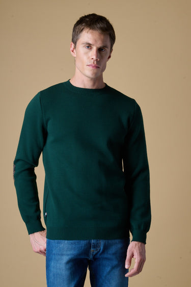 Maglione Girocollo Punto Stoffa Verde con Toppe Ricamate in doppio tessuto V2