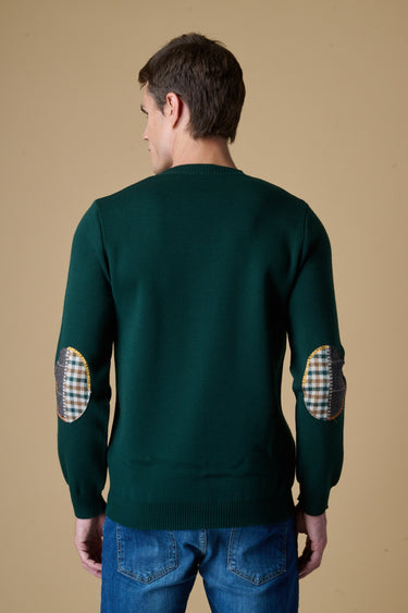 Maglione Girocollo Punto Stoffa Verde con Toppe Ricamate in doppio tessuto V2