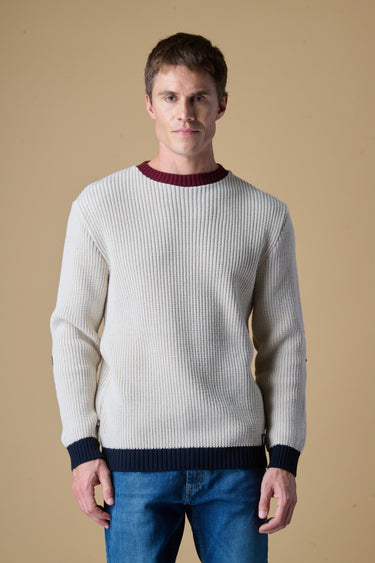 Maglione Girocollo Costa Inglese Burro con Toppe in velluto Ricamate