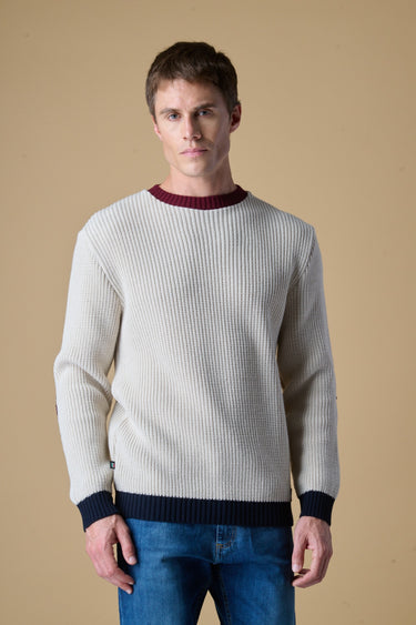 Maglione Girocollo Costa Inglese Burro con Toppe in velluto Ricamate