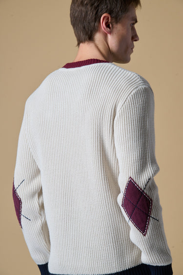 Maglione Girocollo Costa Inglese Burro con Toppe in velluto Ricamate