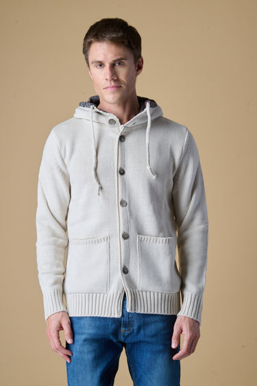 Cardigan in Maglieria Cappuccio con Bottoni Burro