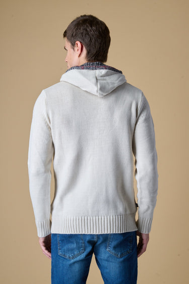 Cardigan in Maglieria Cappuccio con Bottoni Burro