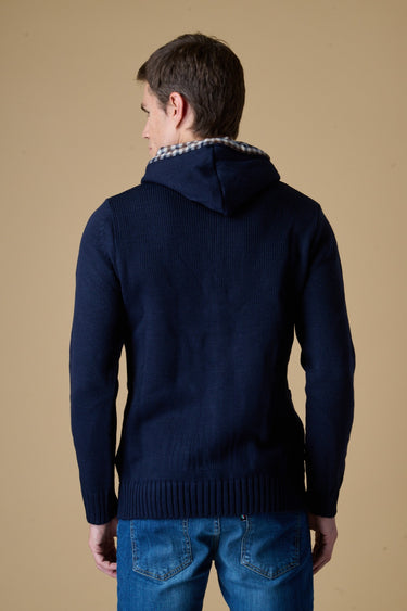 Cardigan in Maglieria Cappuccio con Bottoni Blu