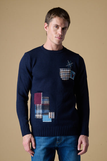 Maglione Girocollo Blu Multi Patch ricamate in tessuto V2
