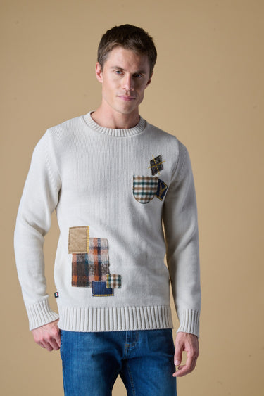 Maglione Girocollo Burro Multi Patch ricamate in tessuto V2
