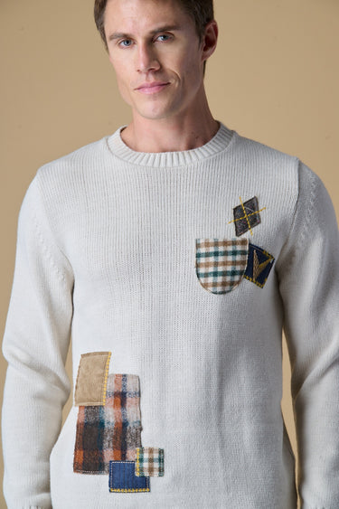 Maglione Girocollo Burro Multi Patch ricamate in tessuto V2