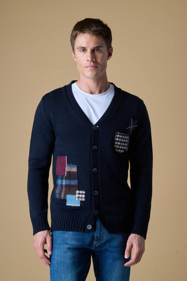 Cardigan con Bottoni Blu Multi Patch ricamate in tessuto V2