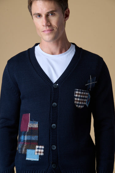 Cardigan con Bottoni Blu Multi Patch ricamate in tessuto V2