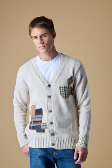 Cardigan con Bottoni Burro Multi Patch ricamate in tessuto V2