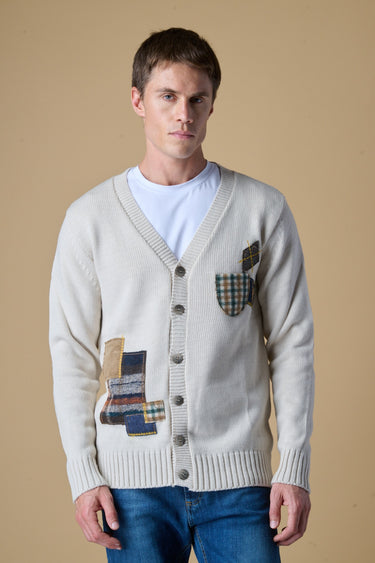 Cardigan con Bottoni Burro Multi Patch ricamate in tessuto V2