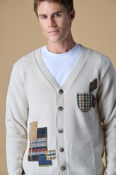 Cardigan con Bottoni Burro Multi Patch ricamate in tessuto V2