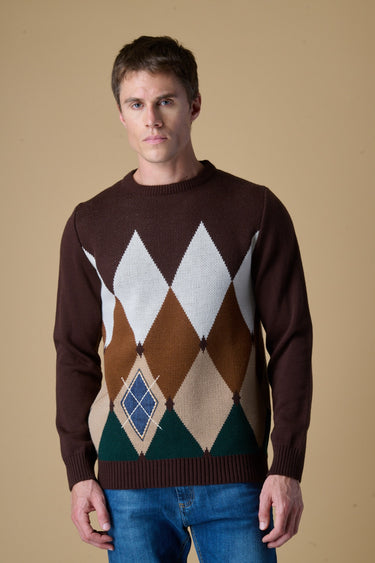 Maglione Girocollo Moro con intarsio Rombi