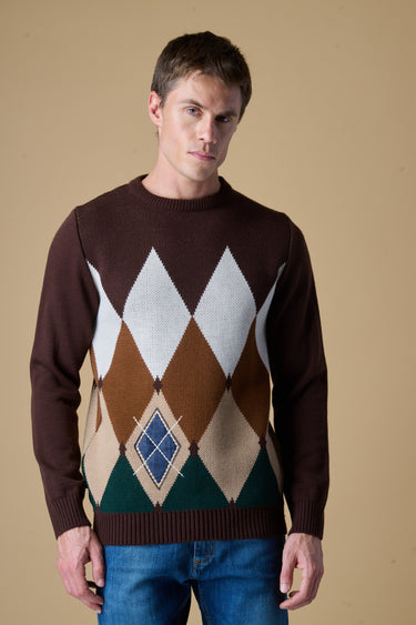 Maglione Girocollo Moro con intarsio Rombi