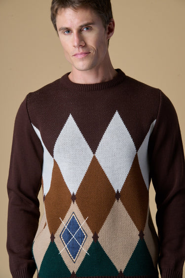 Maglione Girocollo Moro con intarsio Rombi