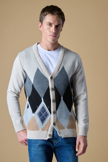 Cardigan Bottoni Burro con intarsio Rombi