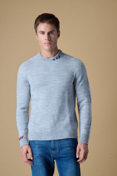 Maglione Girocollo Grigio Perla misto Alpaca con Ricami a X