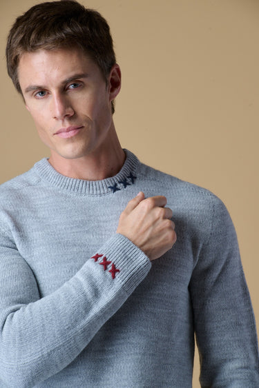 Maglione Girocollo Grigio Perla misto Alpaca con Ricami a X