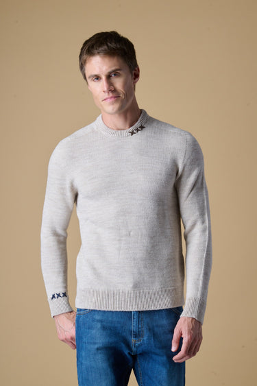 Maglione Girocollo Burro misto Alpaca con Ricami a X