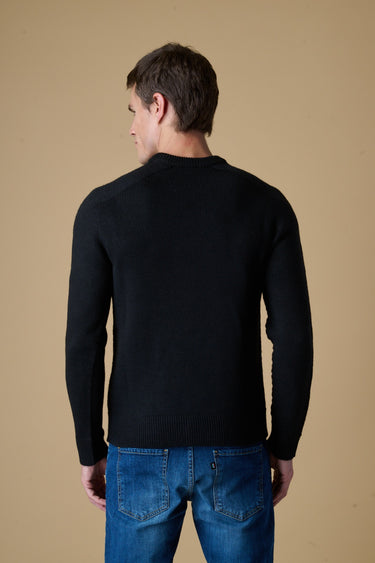 Maglione Girocollo Nero misto Alpaca con Ricami a X