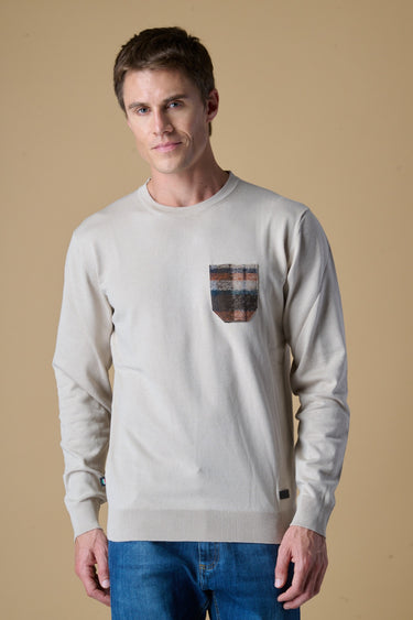 Maglione Girocollo in viscosa Sabbia con Taschino in tessuto V2