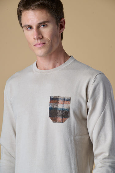 Maglione Girocollo in viscosa Sabbia con Taschino in tessuto V2