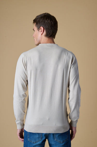 Maglione Girocollo in viscosa Sabbia con Taschino in tessuto V2
