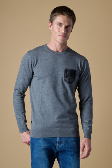Maglione Girocollo in viscosa Grigio con Taschino in tessuto V2