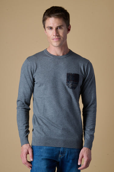 Maglione Girocollo in viscosa Grigio con Taschino in tessuto V2