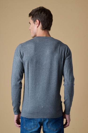 Maglione Girocollo in viscosa Grigio con Taschino in tessuto V2