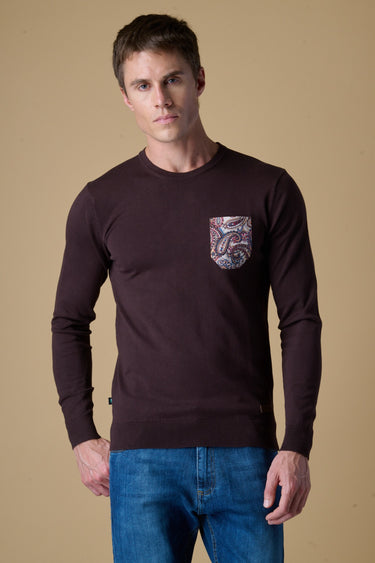 Maglione Girocollo in viscosa Moro con Taschino in tessuto V2