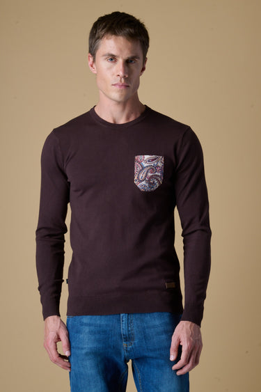 Maglione Girocollo in viscosa Moro con Taschino in tessuto V2