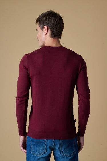 Maglione Girocollo in viscosa Bordeaux con Taschino in tessuto V2