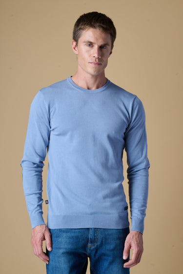Maglione Girocollo in viscosa Jeans con Toppe in tessuto V2