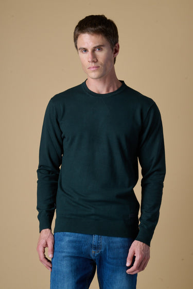 Maglione Girocollo in viscosa Verde con Toppe in tessuto V2
