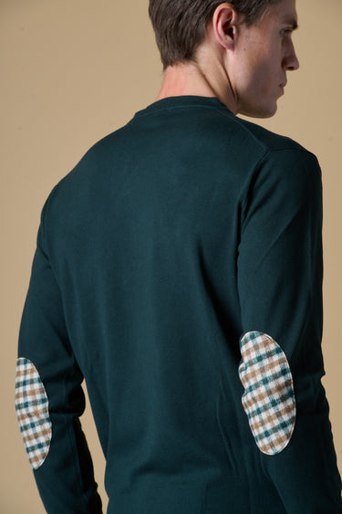 Maglione Girocollo in viscosa Verde con Toppe in tessuto V2