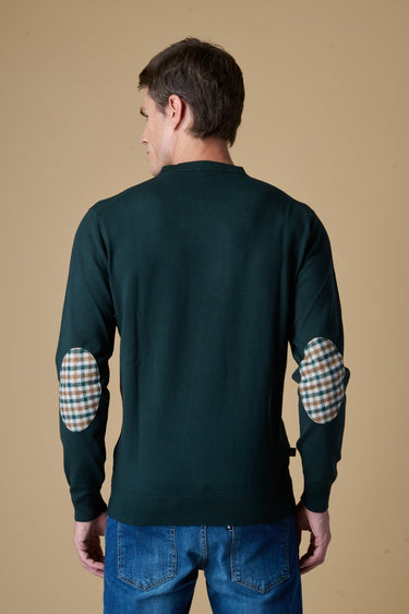 Maglione Girocollo in viscosa Verde con Toppe in tessuto V2